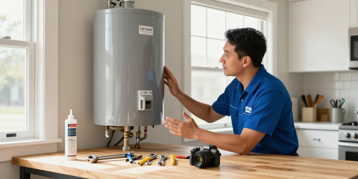 Professional plumber assisting with direct water heater repair Fort Worth in a bright kitchen.