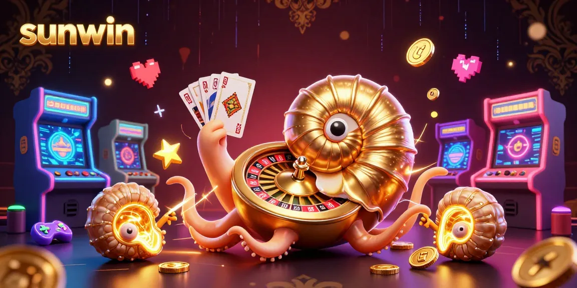 Engage players at Sunwin with the vibrant 3D casino illustration, showcasing game elements and exciting characters.