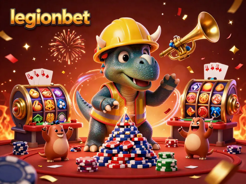 Experience the excitement at legionbet with 3D characters celebrating casino wins amidst vibrant gaming elements.