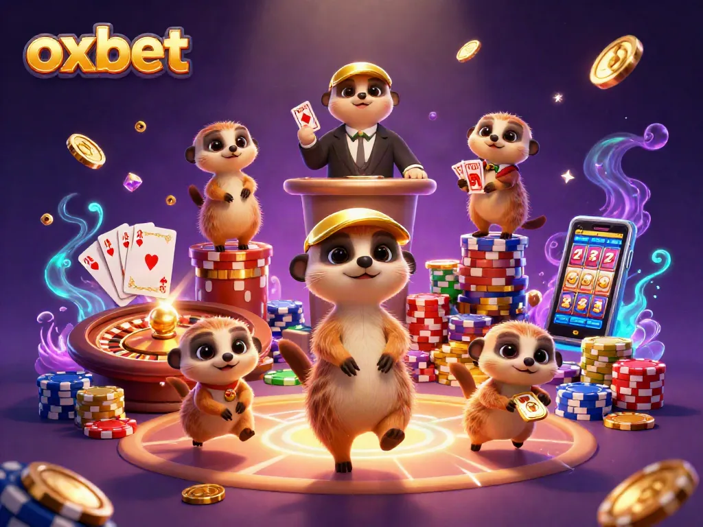 Engage with exciting gaming action featuring oxbet in an energetic meerkat casino illustration.