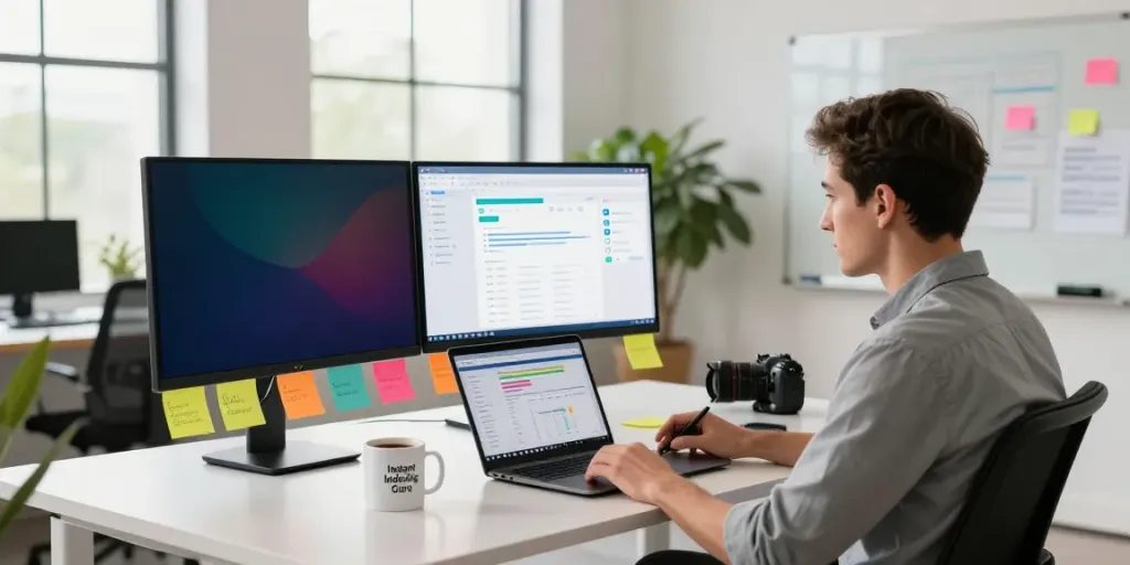 Expert analyzing instant indexing strategies in a modern tech workspace.