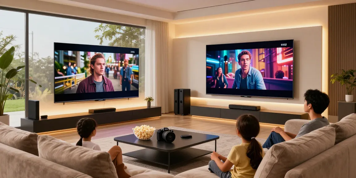 Family enjoying movie night with smart TV 2026 in a cozy living room setting.