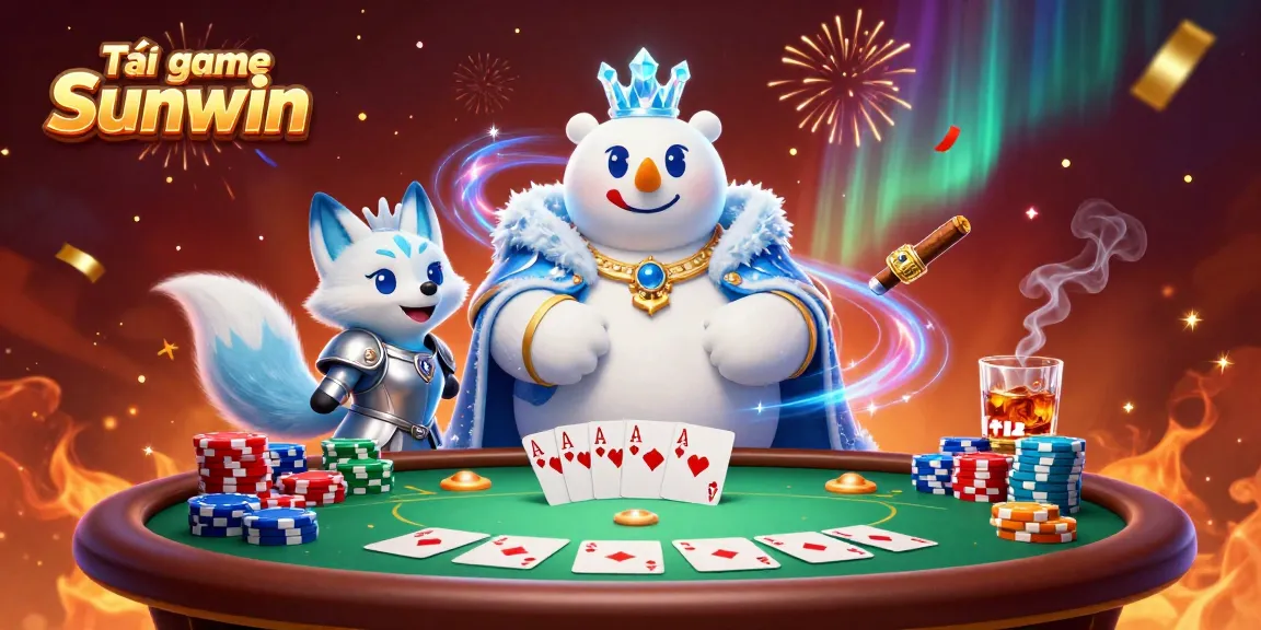 Tải game Sunwin to experience the excitement of a vibrant poker scene filled with characters and casino elements.