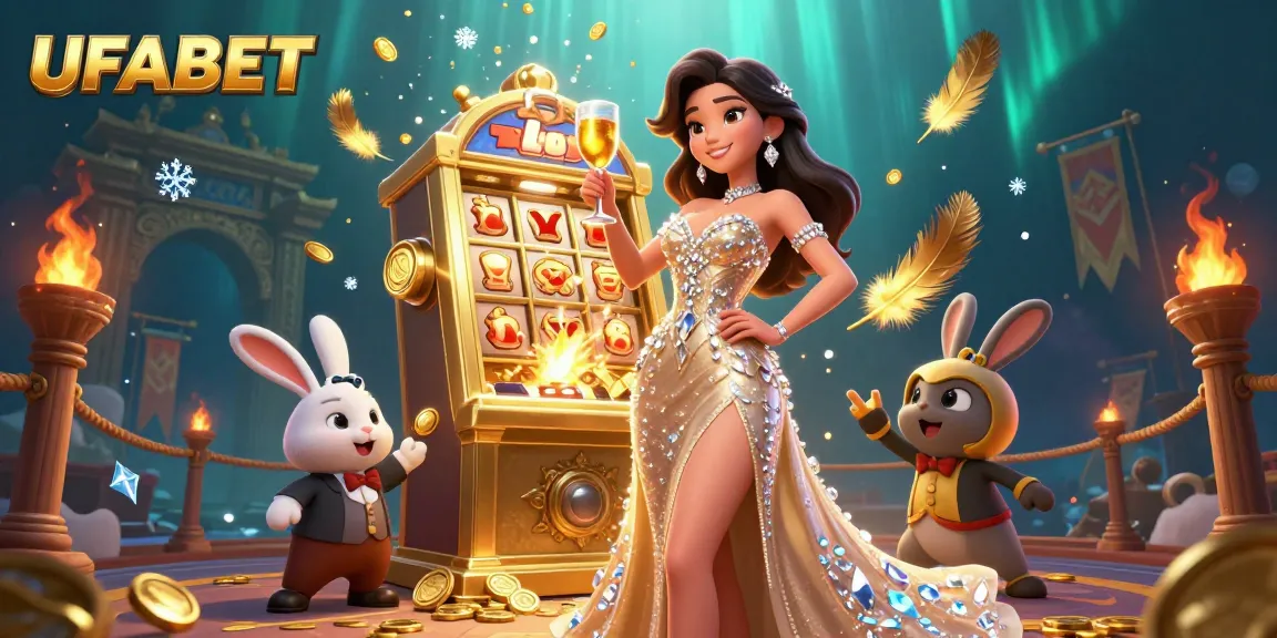 Experience exciting wins at UFABET with a stunning casino scene featuring jackpots and lively elements.
