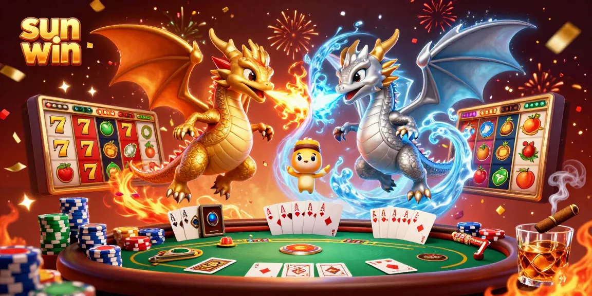 Experience thrilling action at sun win with golden and silver dragons amid dynamic slot games and poker.