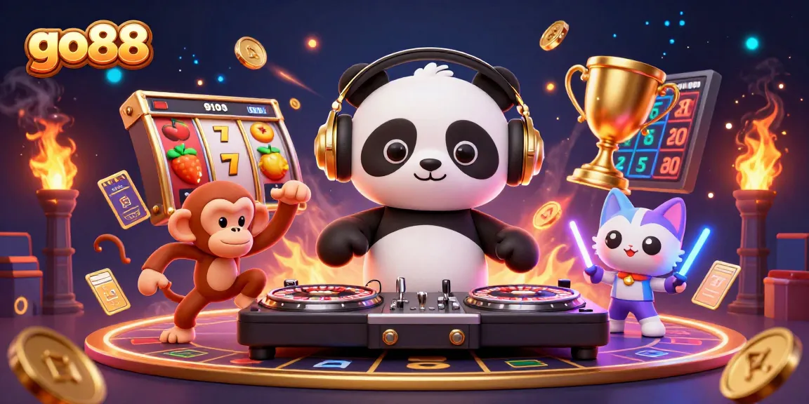 Experience thrilling features of go88 with a 3D DJ panda spinning at a vibrant casino.