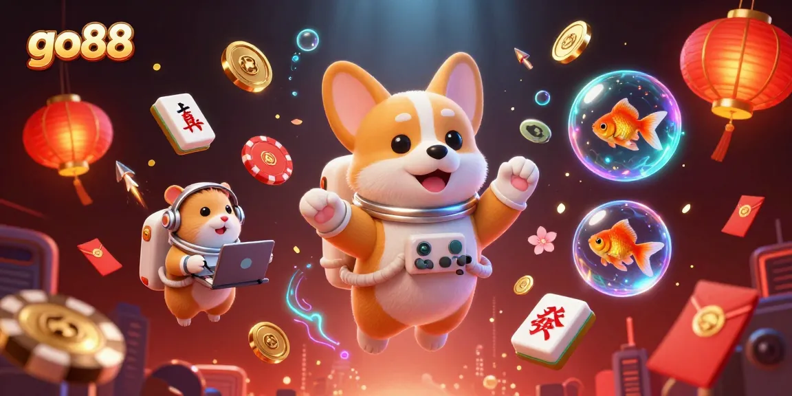 Experience exciting games at go88 in a vivid 3D digital casino illustration featuring a playful scene.